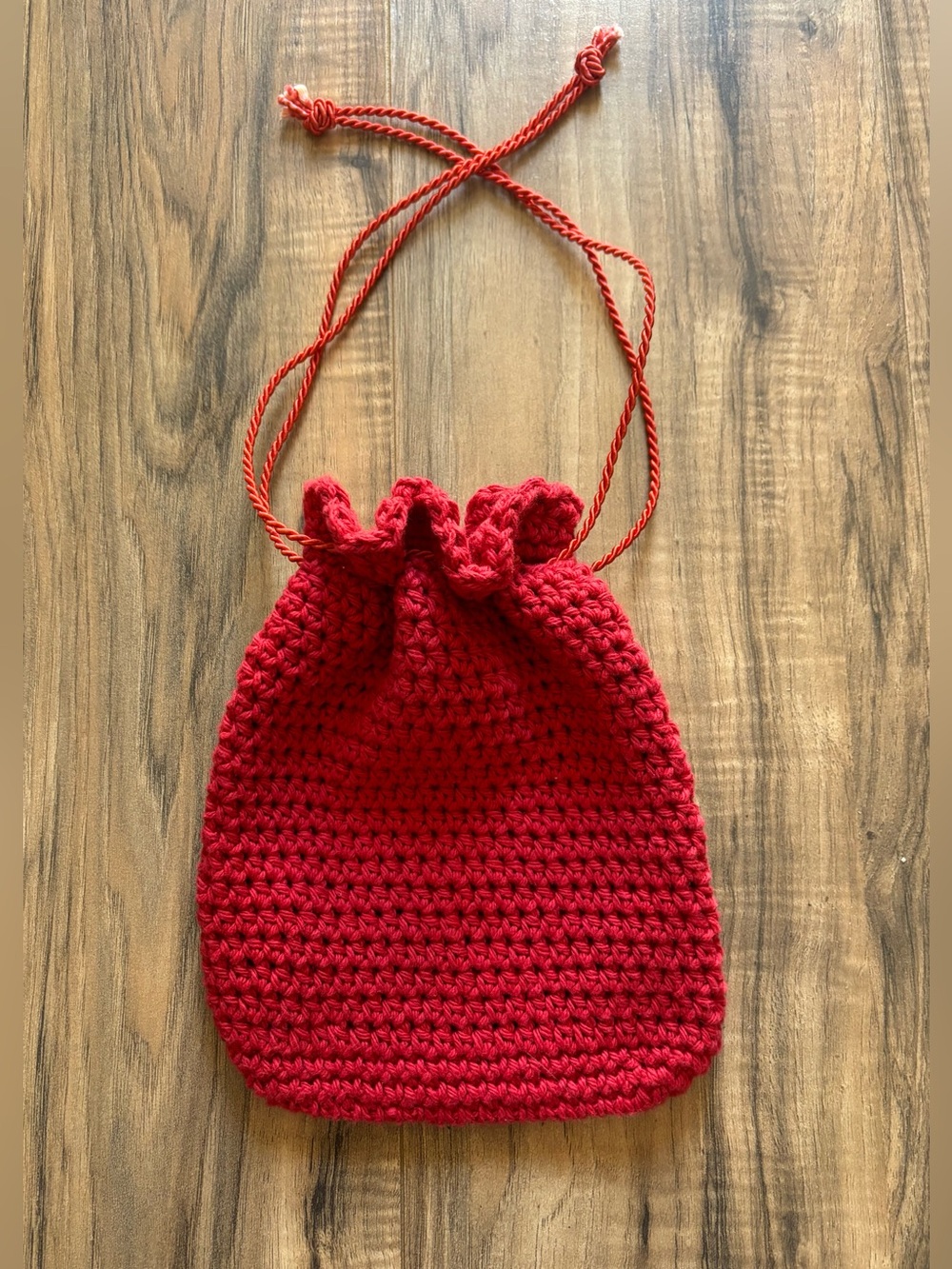 Handmade Red Crochet Drawstring Bag Small